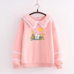 Juwas Sweet Bunny Sunflower Print Hoodie