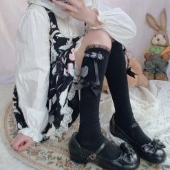 Juwas NEW ARRIVAL Lolita Hearts Ribbon Knee High Socks