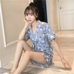 Juwas Chic Blue Floral Robe And Shorts Set CLOTHING