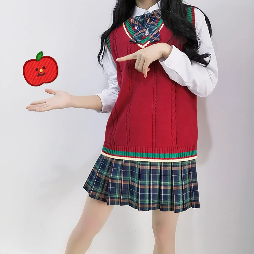 Juwas Chic Red School Girl Knitted Vest Sweater 4 Juwas Chic Red School Girl Knitted Vest Sweater