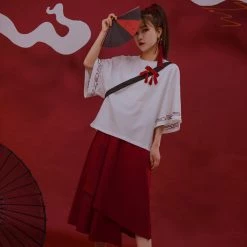 Juwas Japanese Samurai Girl Loose T-shirt Skirt Set NEW ARRIVAL