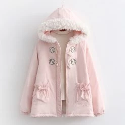 Juwas Bow Knot Pocket Hooded Cotton Coat