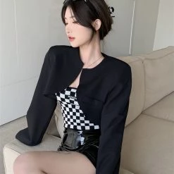 Juwas NEW ARRIVAL Vintage Checkered Crop Top