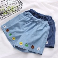 Juwas Kawaii Embroidered Friends Denim Short Pants NEW ARRIVAL
