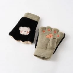 Juwas Kawaii Cat Paw Embroider Fingerless Hand Gloves NEW ARRIVAL