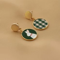 Juwas Rabbit Plaid Pattern 925 Sterling Silver Stud Earrings NEW ARRIVAL