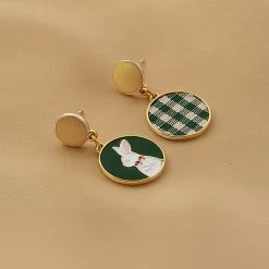 Juwas Rabbit Plaid Pattern 925 Sterling Silver Stud Earrings NEW ARRIVAL