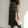 Juwas Classic Black Flower High Slit Maxi Skirt NEW ARRIVAL