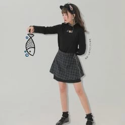 -Juwas NEW ARRIVAL Cat Embroidery Lattice Sweatshirt Top 11 -Juwas NEW ARRIVAL Cat Embroidery Lattice Sweatshirt Top