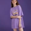 Juwas Letters Printed Loose Long T-shirt