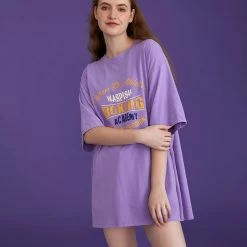 Juwas Letters Printed Loose Long T-shirt