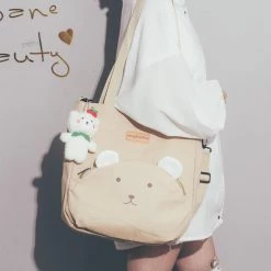 Juwas Bear Themed Canvas Shoulder Bag
