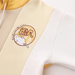 Juwas Japanese Cat Print Fuzzy Ball Drawstring Hoodie CLOTHING