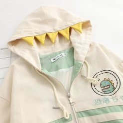 Juwas Japanese Cartoon Dinosaur Embroidery Coat CLOTHING