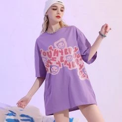 Juwas NEW ARRIVAL Graffiti Letter Print Cotton Loose T-shirt