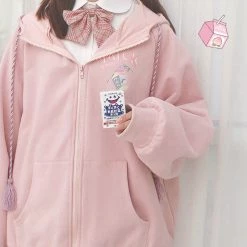 -Juwas Candy Colors Hoodie Ears Coat