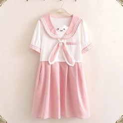Juwas Kawaii Rabbit Ear Short Sleeve Dress