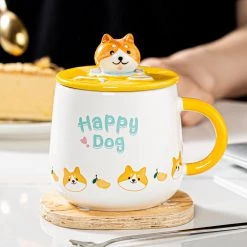 Juwas Cute Corgi Dog Ceramic Mug With Lid NEW ARRIVAL