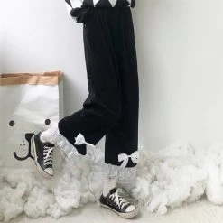 Juwas Bow Knot Lace Edge Corduroy Ninth Pants