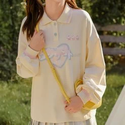 Juwas NEW ARRIVAL Japanese Love Heart Long Sleeve Polo Sweater