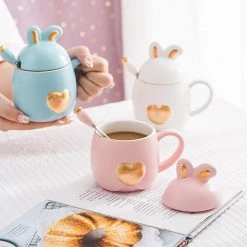 Juwas Bunny Love Heart Ceramic Mug Cups & Bottles