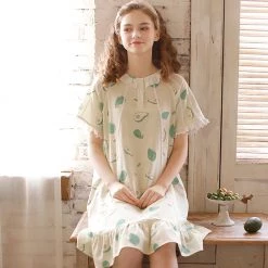 Juwas NEW ARRIVAL Green Avocado Cotton Sheer Nightgown