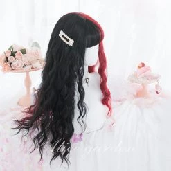 Juwas Gothic Two-Tone Black-Red Wavy Long Hair Wig