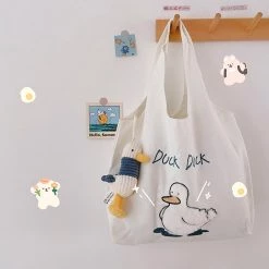 Juwas HOME&LIFESTYLE Duck Duck Embroidery Canvas Tote Bag