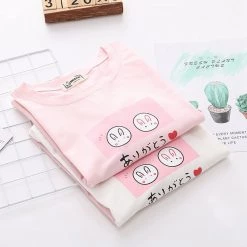 Juwas Bunny Emoji Japanese Print Loose T-Shirt