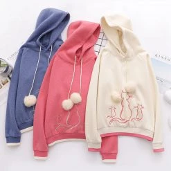 Juwas Kitty Embroidery Warm Hoodie NEW ARRIVAL