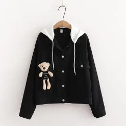 Juwas Bear Doll Pocket Denim Jacket