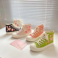 Juwas NEW ARRIVAL Sweet Strawberry Bear Print High Cut Sneaker Shoes