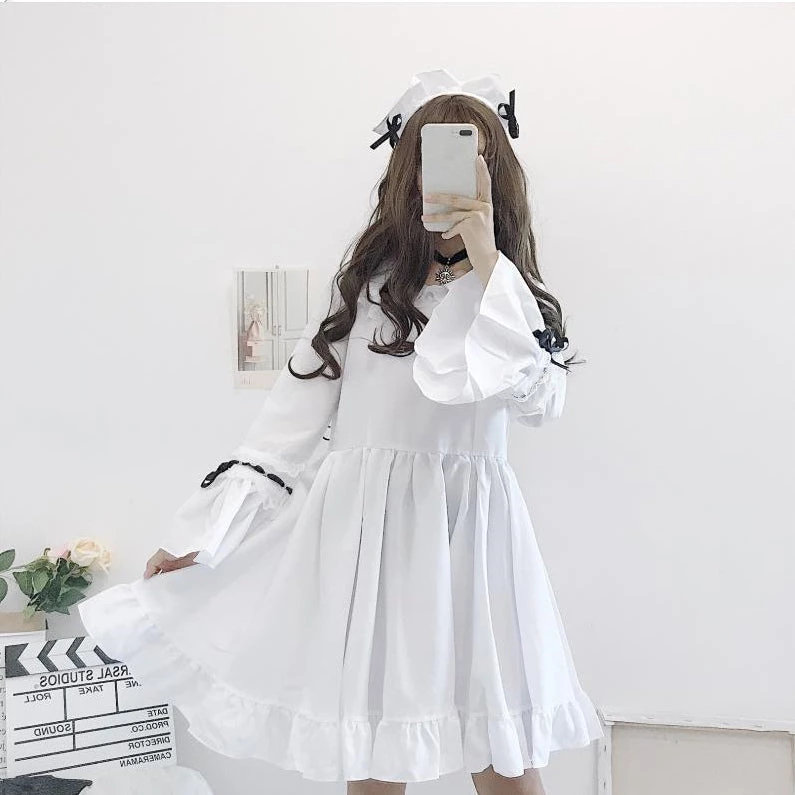 Juwas CLOTHING Lolita Maid Girl Ruffle Collar Mini Dress 7 Juwas CLOTHING Lolita Maid Girl Ruffle Collar Mini Dress