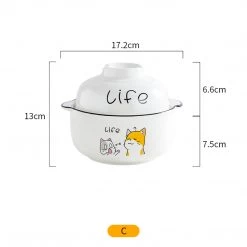 Juwas Cute Cartoon Kitties Print Ceramic Noodle Bowl Set