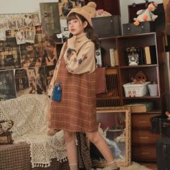 -Juwas NEW ARRIVAL Brown Plaid Jumper With Pocket