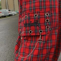 Juwas Gothic Chain Pocket Plaid Loose Cargo Pants NEW ARRIVAL