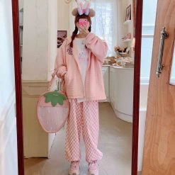 Juwas Pink White Plaid Loose Pants