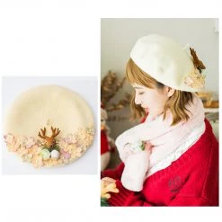 Juwas Flowers Deer Beret Hat