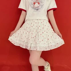 Juwas Kawaii Cherry Print Ruffles Hight Waist Skirt NEW ARRIVAL