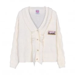 Juwas Lace Ruffle Knitted Cardigan Sweater