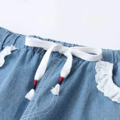 Juwas Tired Kitty Lace Pocket Ruffles Denim Pants CLOTHING