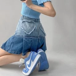 Juwas Vintage Love Denim Pleated Skirt