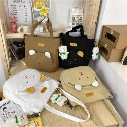 Juwas Bear Themed Canvas Shoulder Bag