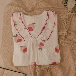 Juwas Peach Printed Ruffles Pajama Dress