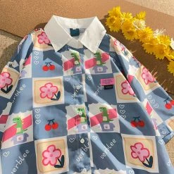 Juwas NEW ARRIVAL Harajuku Flowers Print Pajama Top