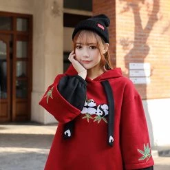 -Juwas NEW ARRIVAL Panda Embroidery Fake Two-Piece Hoodie Dress 10 -Juwas NEW ARRIVAL Panda Embroidery Fake Two-Piece Hoodie Dress