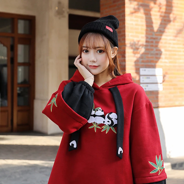 -Juwas NEW ARRIVAL Panda Embroidery Fake Two-Piece Hoodie Dress 6 -Juwas NEW ARRIVAL Panda Embroidery Fake Two-Piece Hoodie Dress