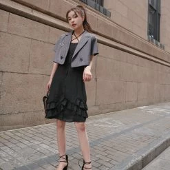 Juwas Sexy Black Frill Dress Blazer