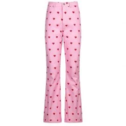 Juwas Pink Love Hearts Print Flared Pants NEW ARRIVAL
