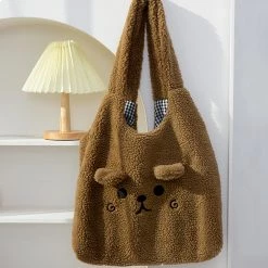 Juwas NEW ARRIVAL Animal Bear Faces Plush Tote Bag